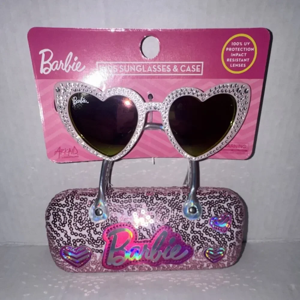 Barbie Heart-Shaped Pink Kids Sunglasses 100% UV Impact Resistant w/ Case